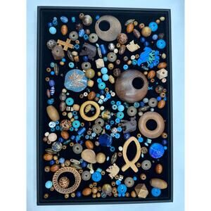 Vintage To Modern Bead Soup Mix Blues Browns Wood Ceramic Glass Acrylic